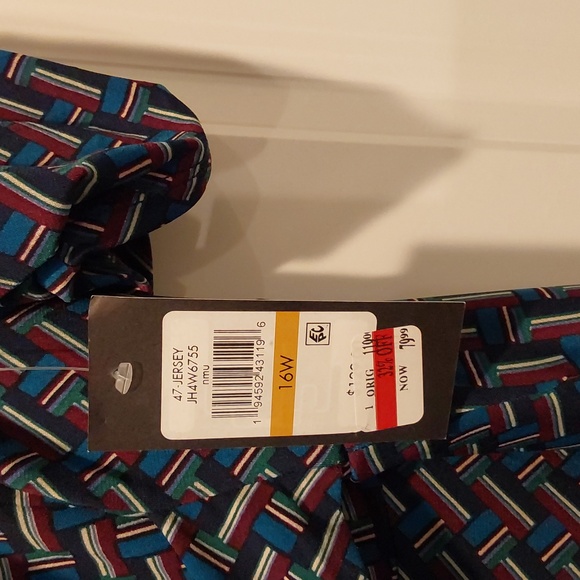 New Jessica Howard Navy/Multi Midi Dress 16W. PLUS. Side Pockets, Back Zip - Picture 2 of 6